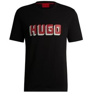 HUGO Heren Daqerio katoenen jersey T-shirt met logo-print, Zwart, L