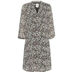 Part Two Damesjurk, doek, Above Knie, lengte, regular fit, V-hals, 3/4 mouwen, Zwarte behangprint, 42