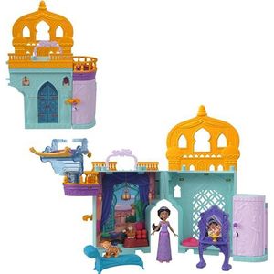 Mattel Disney Prinses Jasmine Stapelbaar Kasteel Poppenhuis Speelset met Kleine Pop, 2 Vrienden en 7 Onderdelen, Geïnspireerd op de Disney film Aladdin, HLW93