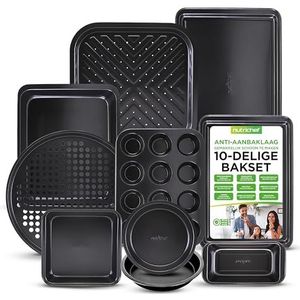 Nutrichef - Bakvormen - Set van 10 - Antiaanbaklaag - Koolstofstaal - Inclusief Koekjesplaten en Muffinvorm