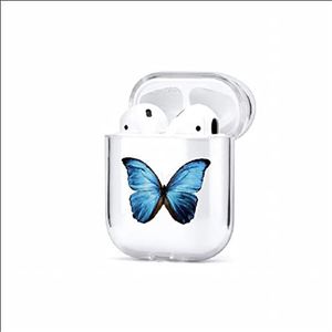 Hoofdtelefoonbeschermhoes met donkerblauwe vlinder, AirPods 1/2 generatie, geschikt voor Apple Bluetooth-hoofdtelefoon, siliconen beschermhoes, val- en slijtvast, mooi en gemakkelijk te dragen