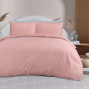 Sleepdown 100% Bamboe Plain Blush Roze Organisch Dekbedovertrek Quilt Kussensloop Beddengoed Set Zacht Gemakkelijk Onderhoud - Eenpersoons (135 cm x 200 cm)