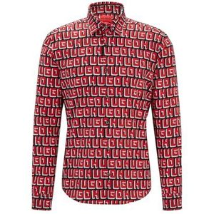 HUGO Heren Ermo Slim-fit Shirt in Logo-Print Stretch-Katoen poplin, roze, L