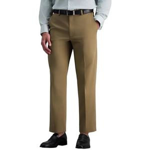 Haggar Pantalon, heren, premium kwaliteit, strijkvrij, kaki, classic-fit, uitbreidbare taille, platte voorkant (normale en grote maten), 40W / 30L