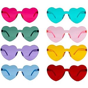 8 stuks glazen hart hippiebril, retro kostuum, bril, grappige partybril voor verjaardagsfeest, agent, feest voor kinderen en volwassenen