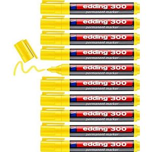 edding 300 permanent marker - geel - 10 stiften - ronde punt 1,5-3 mm - watervast, sneldrogend - wrijfvast - voor karton, kunststof, hout, metaal, glas