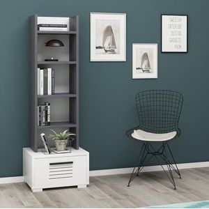 Hanah Home Moderne boekenplank met cijfers, antraciet en wit, 35 cm B x 152,2 cm H x 25,6 cm D | 100% melamine gecoat, 18 mm dik | stijlvolle opbergoplossing