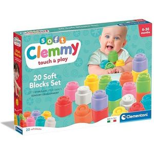 Clementoni - Soft Pack 20 bouwpakketten voor de eerste kindertijd, zachte Clemmy-bouwstenen, kinderblokken 6 maanden, sensorisch spel, stapelbaar en wasbaar, Made in Italy, meerkleurig, 17989