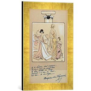 Ingelijste foto van Sem ""Caricature of Coco Chanel (1883-1971) in a bottle of Chanel No.5, from 'Le Nouvel Monde', 1923"", kunstdruk in hoogwaardige handgemaakte fotolijst, 30x40 cm, Gold Raya