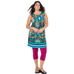 Ulla Popken Jersey mini-jurk voor dames, bloemen, A-lijn, ronde hals, mouwloos, swingjurk met print, mintgroen, 42-44