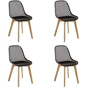 Baroni Home Moderne stoel met houten poten, ergonomische bureaustoel met textuur, max. 130 kg, 48 x 43 x 84 cm, zwart, 4 stuks
