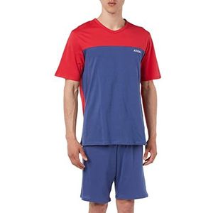 ATHENA - Pyjamaset, kort, heren, V-hals, bouwpakket 7P01 – blauw en rood, rood/kousen blauw jeansblauw, M