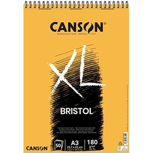 Canson XL, Bristolpapier, zeer zacht, 180 g, spiraalbinding aan de korte zijde, A3-29,7 x 42 cm, extra wit, 50 vellen