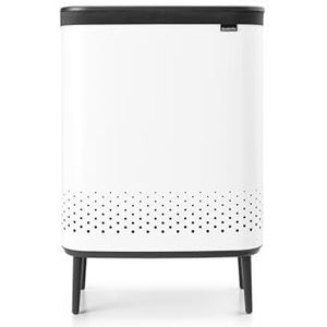 Brabantia Bo Wasmand Hi 2 x 45L - Mand voor Vuile Was - 2 Compartimenten - Deksel met Quick-Drop Opening - Verwijderbare & Hygiënische Waszak - Slaapkamer & Badkamer Accessoire - White