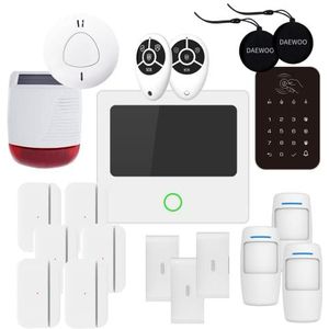 Daewoo Alarmpakket AM313, touchscreen-centrale, diervriendelijke bewegingsmelder, opening, trilling, zonne-sirene, rookdetectie, draadloos toetsenbord, afstandsbediening