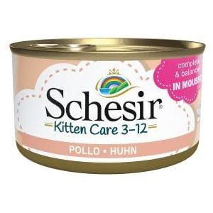 Schesir Cat Kitten Mousse Kip natvoer voor jongens katten, kattenvoer nat, graanvrij, met veel eiwitten, vitaminen en mineralen (24 x 85 g blik)