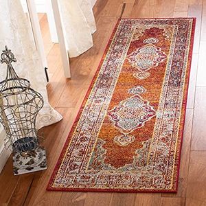 Safavieh Boho Indoor Geweven Runner Area tapijt, Crystal Collection, CRS500, oranje/lichtblauw, 66 x 213 cm voor woonkamer, slaapkamer of elke binnenruimte