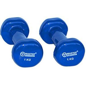 MASTER vinyl halters voor volwassenen, 2 x 1 kg, set van 2 fitnesshalters, blauw, één maat