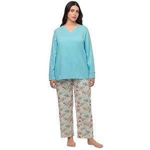 Ulla Popken, Dames, grote maten, pyjama, Floral Lines, vanille, 46-48 grote maten