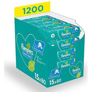 Pampers Fresh Clean Billendoekjes, 1200 Babydoekjes, met Frisse Geur, Ook Voor Handen en Gezicht, Dermatologisch Getest (15 x 80 Doekjes)