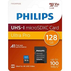 Philips Micro SDXC kaart 128GB, Class 10 UHS-I U3 4K, adapter
