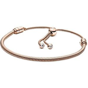 Pandora 14-karaats rosévergulde slangenkettingarmband met heldere zirkoniasteentjes,