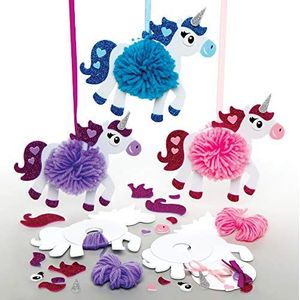 Baker Ross AX669 Unicorn Pom Pom Kits - Pack van 3, creatieve kunst en ambachtelijke benodigdheden voor kinderen om te maken, versieren en weer te geven