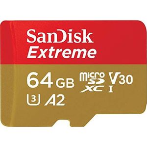 SanDisk Extreme MicroSD-Kaart Voor Mobiele Gaming 64 GB (Voor Smartphones En Tablets, A2, V30, Tot 170 MB/s Leessnelheid, Voor AAA/3D/VR-Gamegraphics En 4K UHD-Video’s)