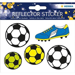 HERMA 19193 Reflectorsticker met voetbalmotieven, zelfklevende lichtgevende stickers voor kinderkamer, decoratie, fiets, fietshelmen en koffer, 5 reflectorstickers voor kinderen