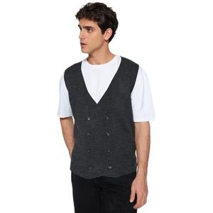 Trendyol Heren Herren Gerade Lange Ärmel Schlank Weste Vest, Antraciet, S