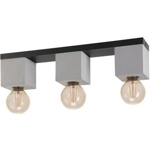 EGLO Plafondlamp Prestwick 3, 3-lichts industrieel design woonkamerlamp, lamp plafond van grijs beton en zwart metaal, plafondverlichting voor slaapkamer, E27 fitting