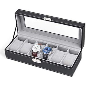 NEX 6 Slots Horloge Box Organizer voor Mannen, Zwarte Horloge Houder Stand Display Opbergkoffer