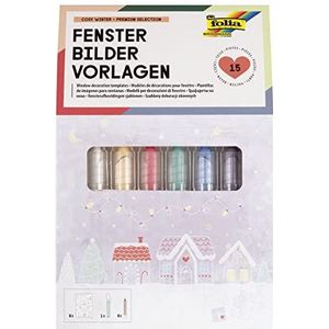 folia 39249 - Premium raamfotoset ""Cosy Winter"" met 8 voorgedrukte designsjablonen met als thema winter, kerst en herfst, incl. 7 krijtstiften