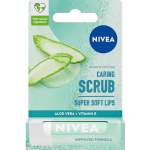 NIVEA 2-in-1 Aloë Vera Lip Scrub (4,8 g), verzorgende lippenbalsem met aloë vera en vitamine E, exfolieert zacht voor superzachte lippen, intensieve lipverzorging, geen noodzaak om af te vegen