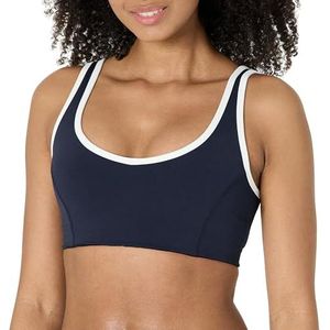 Amazon Essentials Active FormFlex Boterachtige sportbeha met lichte ondersteuning voor dames, met V-hals en contrasterende afwerking, marine/Wit, XL