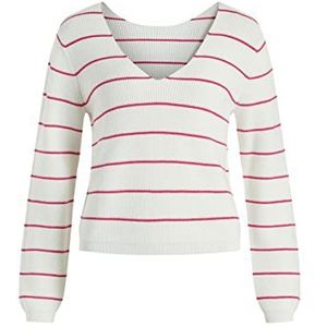 VICHAO V-hals L/S Knit Top/SU - NOOS, Witte alyssum/strepen: roze Yarrow, XL