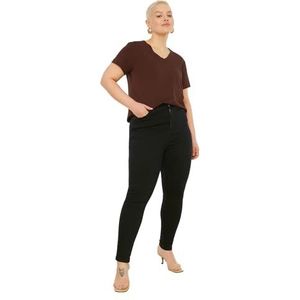 Trendyol Vrouwen Plus Size Hoge Taille Skinny Fit Plus Size Jeans, Zwart, 42, Zwart, 68