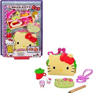 Hello Kitty Tacofeest Compacte Speelset (12,5 cm) met 2 Sanrio Minifiguren, Schrijfblok en Accessoires, mooi cadeau voor kinderen vanaf 4 jaar
