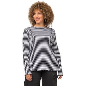 Ulla Popken Dames gestreept shirt met open randen T-shirt, zwart, 42/44 Grote maten