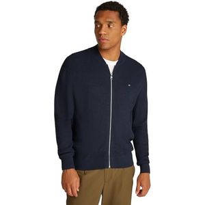 Tommy Hilfiger Heren Structuur Baseball Zip Through MW0MW37329, Zip Through Trui, Blauw, S, Blauw (Woestijnhemel), S