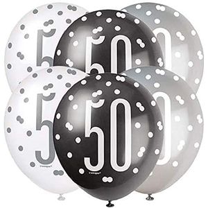 Unique Party 83387 Dots 50e Verjaardag Latex Ballonnen, 12"" | Diverse | 6 Pcs, Zwart, Leeftijd 50