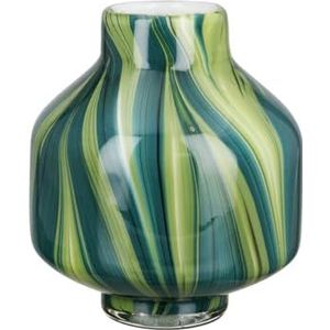 GILDE Glas Art Deco kleine vaas bolle glazen vaas - bloemenvaas - cadeau voor vrouwen verjaardagscadeau - kleur: groen wit hoogte 16 cm
