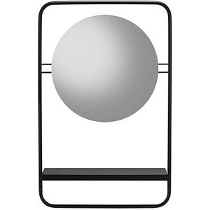 Croydex Furzton Ronde badkamerspiegel met plank, 4 mm spiegelglas, matzwart stalen frame, wandmontage, eigentijdse stijl