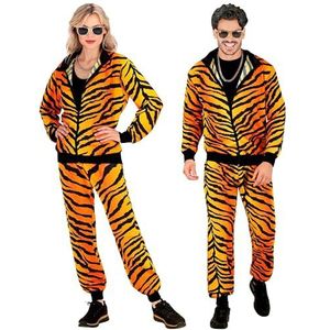 Widmann - Kostuum trainingspak, dierenpatroon tijger, dierenprint, jaren '80-outfit, joggingpak, badknop-outfit, carnavalskostuum