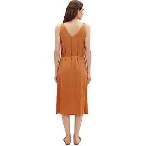 TOM TAILOR Satijnen jurk voor dames met ceintuur, 31650 - Terracotta Brown, 38