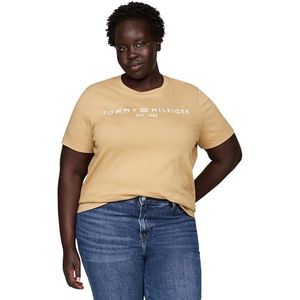 Tommy Hilfiger Dames T-shirt met korte mouwen Curve Regular Logo Ronde Hals, kaki (Classic Khaki), 48