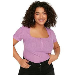 Trendyol Dames Regular Fit Basic Vierkante Kraag Gebreid Plus Size Blouse Shirt, Lila, XXL grote maten