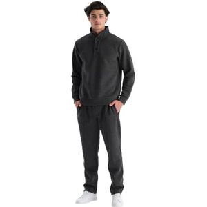 Heren Anthracite Melange Fleece Lined Sweatpants met Pintuck Detail, L, antraciet melange, L