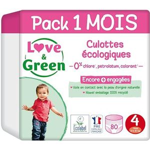 Love & Green - Gezonde en milieuvriendelijke luiers, maat 4 (8-15 kg), verpakking 1 maand (80 broekjes) – absorberend, lekvrij en zonder ongewenste ingrediënten