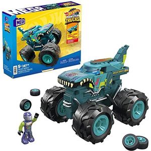 Mega Hot Wheels Mega Wrex Monstertruck, bouwset voor speelgoedauto met microfiguur als chauffeur, 187 onderdelen, cadeauset voor jongens en meisjes vanaf 5 jaar, HDJ95